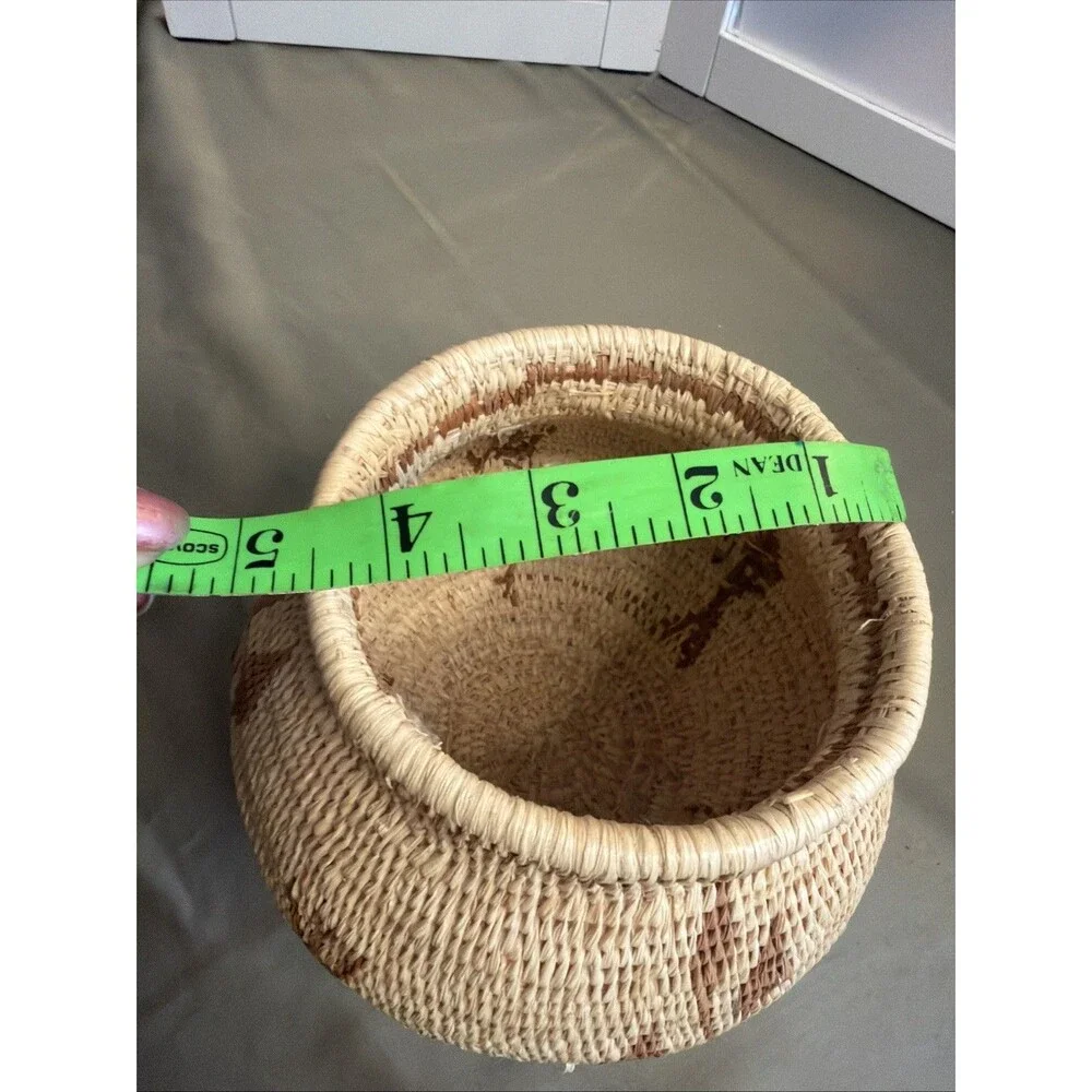 Vintage Handwoven Coil Basket Botanical Geometric Natural Fiber Rainforest Chic